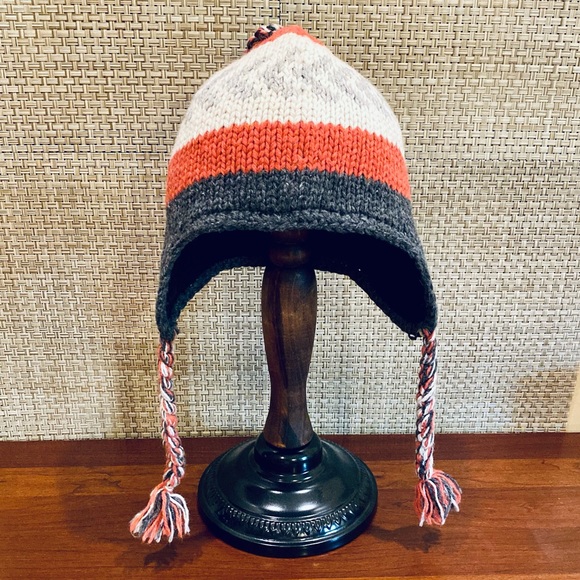 Other - 🌟2xHP🌟NWOT UNISEX Nordic Ear Flap White, Gray, Orange Tassel Beanie OSFM